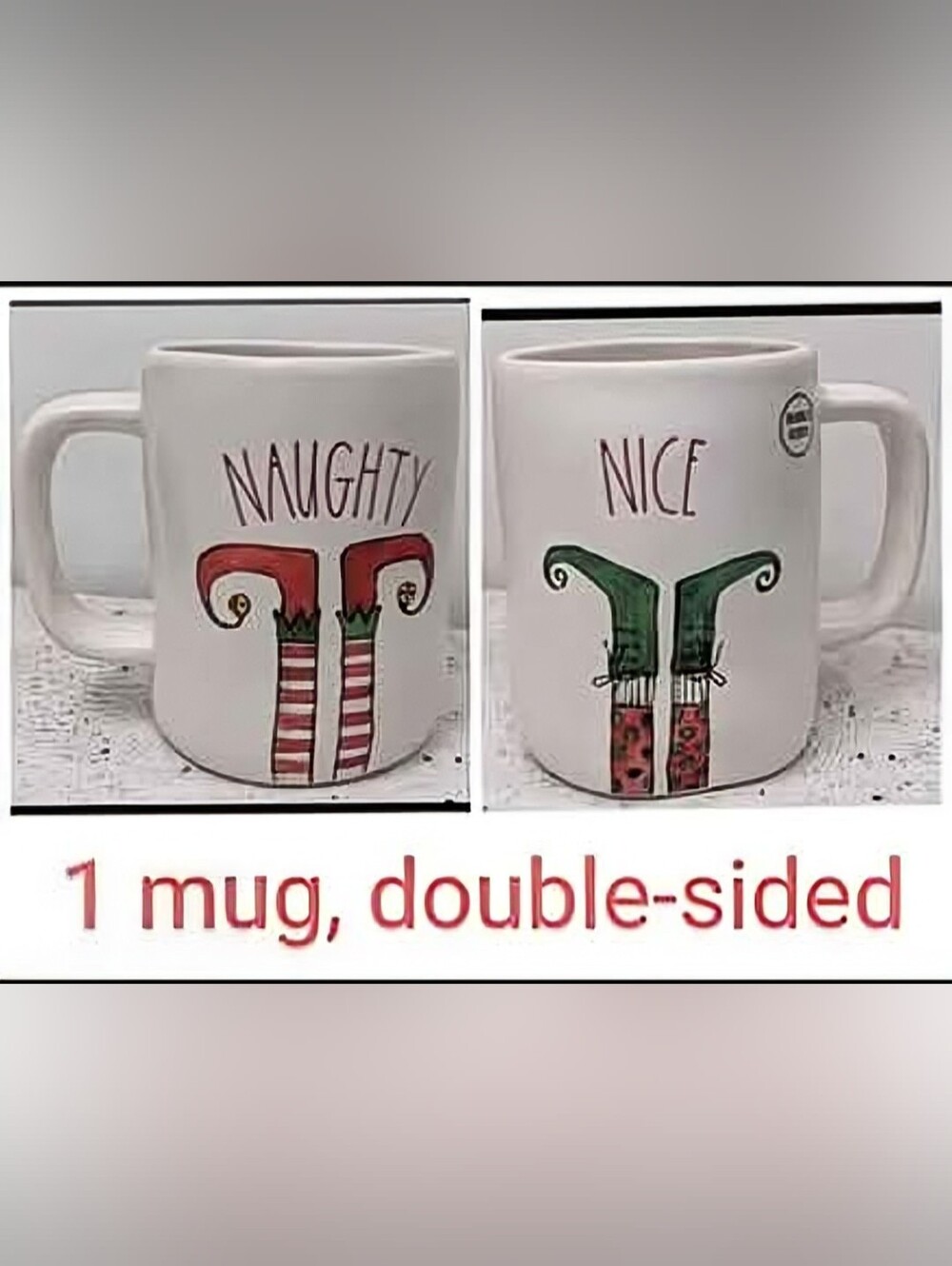 NAUGHTY/NICE Mug Double Sided Rae Dunn Elf Feet Collection
